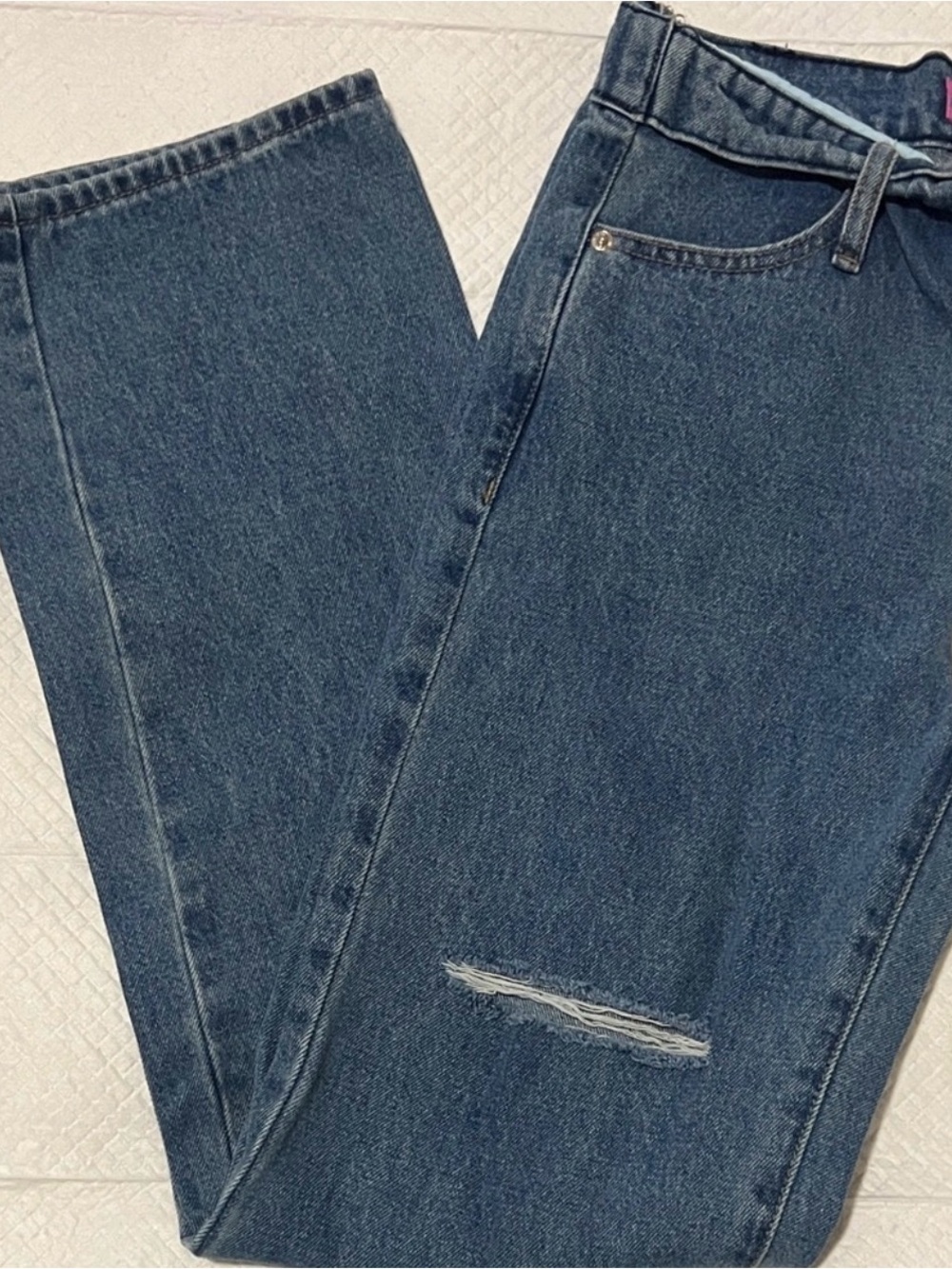 Edikted Denim Waistband with Pink Logo Patch